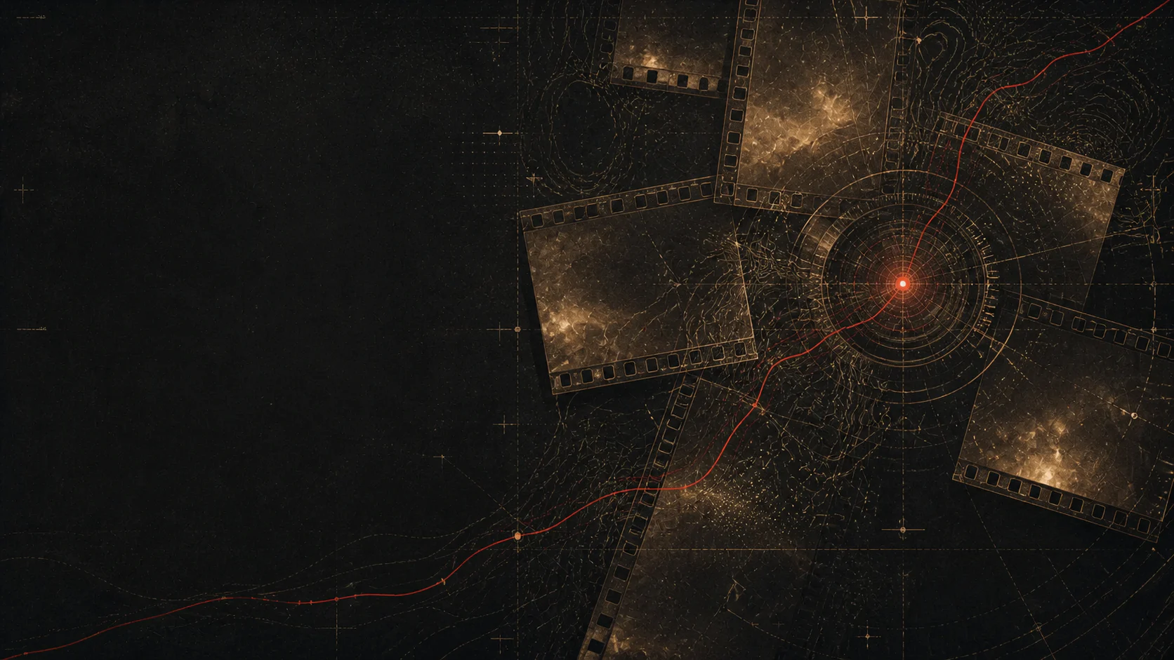 Tiras de película analógica sobre un mapa topográfico de expedición